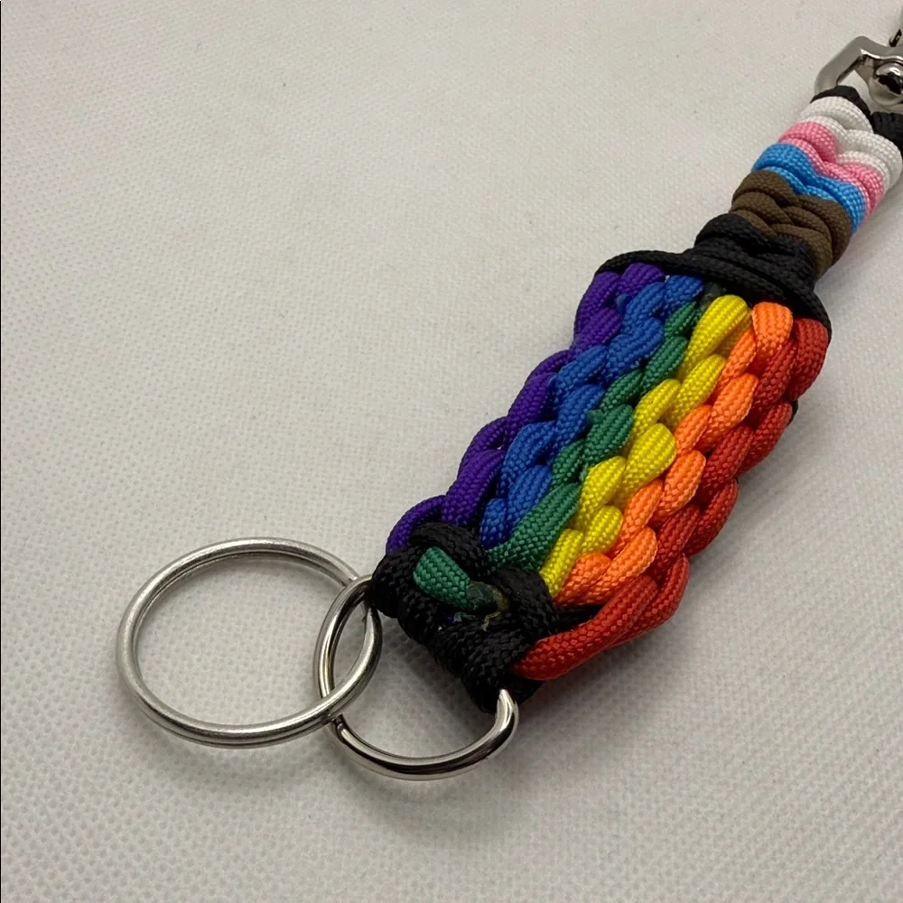 Handmade Progress Flag Paracord Keychain with Chunky Trigger Snap Clip